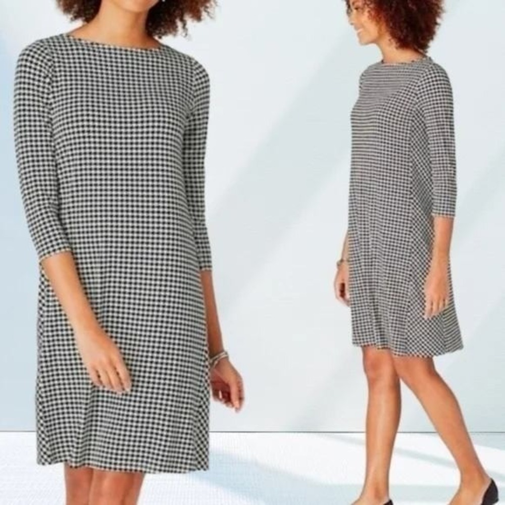 J. Jill Wearever Shift Dres Women M Black White Houndstooth Professional Classic